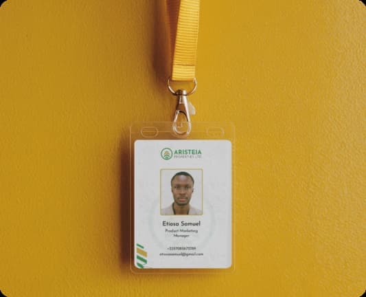 Branded ID card with yellow lanyard