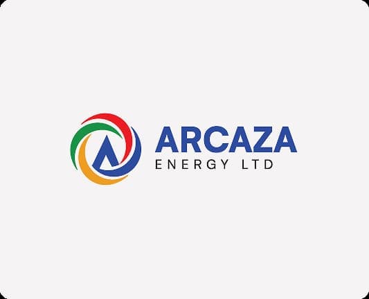 Arcaza logo on a white card