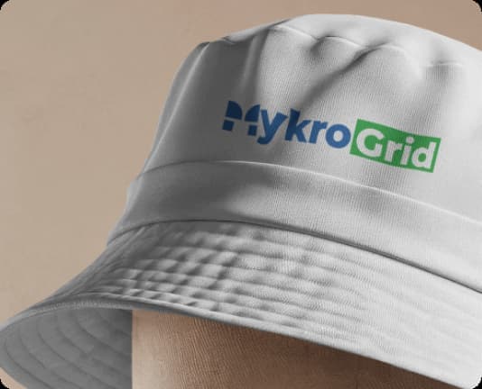 MykroGrid logo on a grey cap